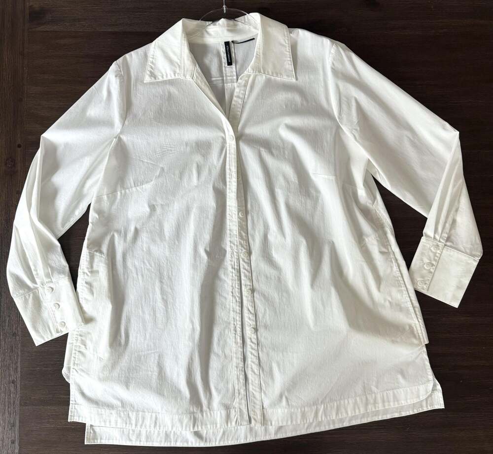 Stella Carakasi Poplin Tunic Shirt Womens Large White Relaxed Natural LuxStretch